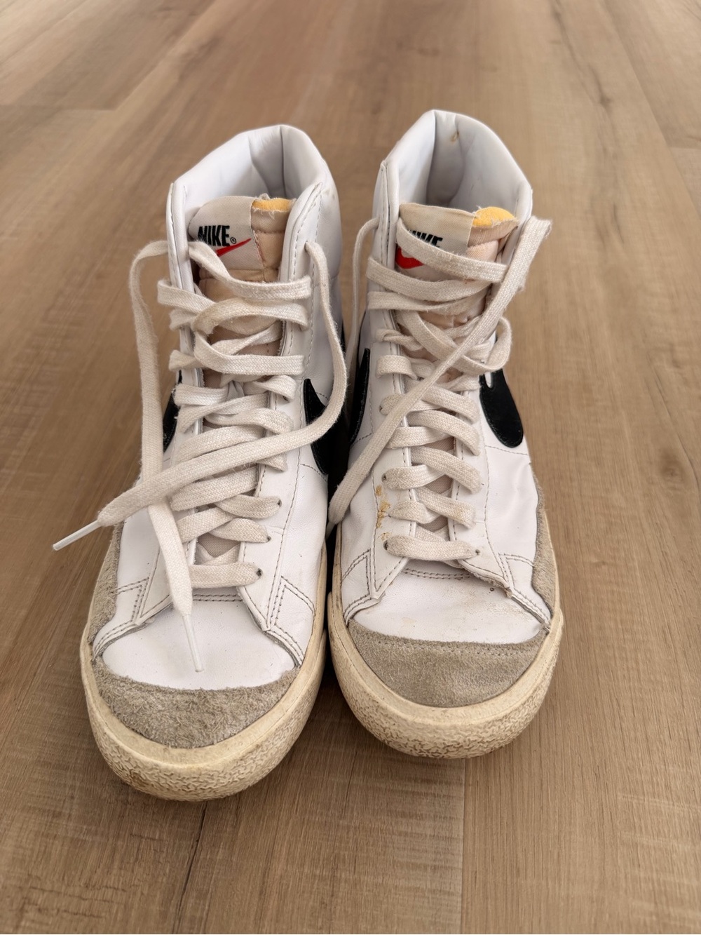 Nike White and Black High-Top Sneakers with Suede Toe